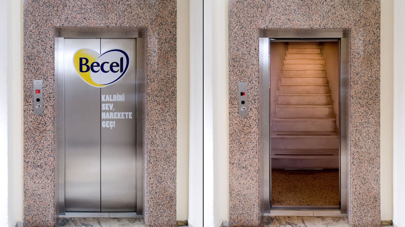 becel asansör reklamı